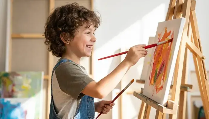 Children creating artwork for personalized keepsakes UAE art program